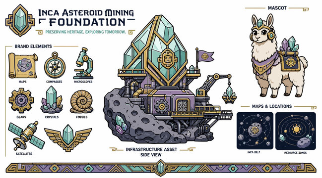 Retro Sci Fi Asteroid Mining Foundation Logo Collection.