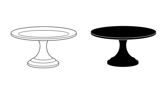Cake Stand Illustration: A simple graphic illustration of a cake stand, presented in both outline and silhouette forms, showcasing its elegant pedestal design.