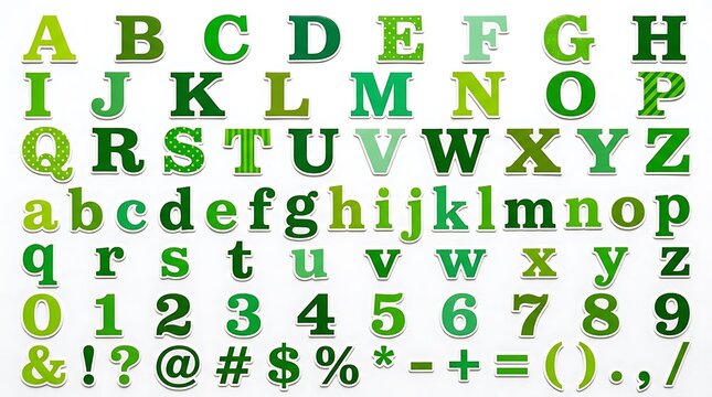 Alphabet characters in various colors.