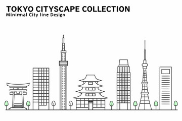 Fototapeta premium Tokyo Skyline Collection Minimal Line Art City Illustration On White Background