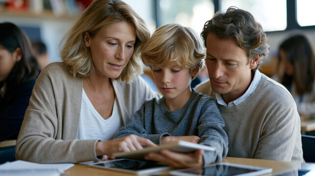 EdTech adaptive learning engine generates a personalized math remediation path for a student based on diagnostic quiz results, the teacher reviewing the algorithmic recommendation beside the child a