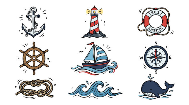 Nautical icons and symbols collection.
