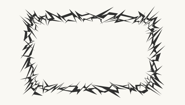 Edgy grunge frame of jagged black thorns and sharp geometric lines surrounding an empty white rectangular space for your copy.