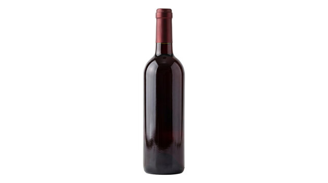Elegant red wine bottle with dark glass and burgundy foil isolated on transparent background png mockup resource.