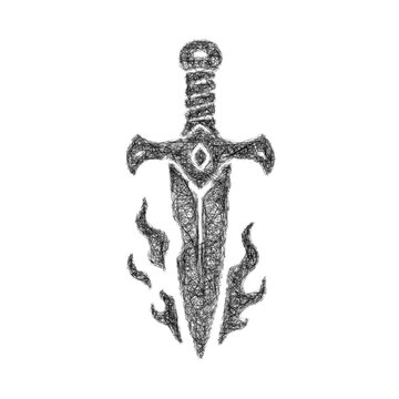 Sketch monochrome cursed dagger icon design