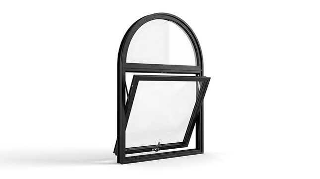Ultra Realistic Premium Luxury Arched Window with Slim Matte Black Aluminum Frame and Curved European Design