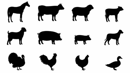Black Silhouette Collection of Farm Animals and Poultry. © brian