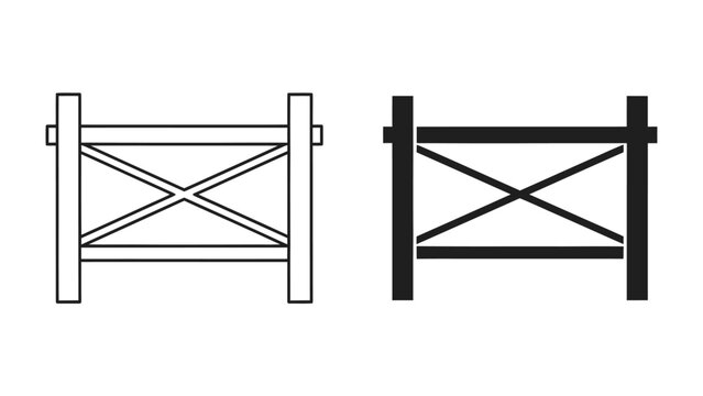 Wooden Fence Designs: Two wooden fence sections, one outlined in white and the other filled in black, showcase a classic crossbuck design, representing rustic charm and property delineation.