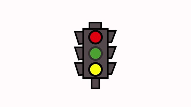 Traffic Signal Animation with Red Light Blinking on Transparent Background 4k 
