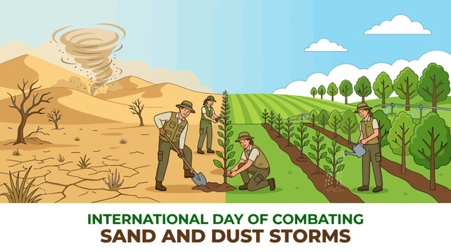 International Day of Combating Sand and Dust Storms shows contrast between desertification and reforestation efforts
