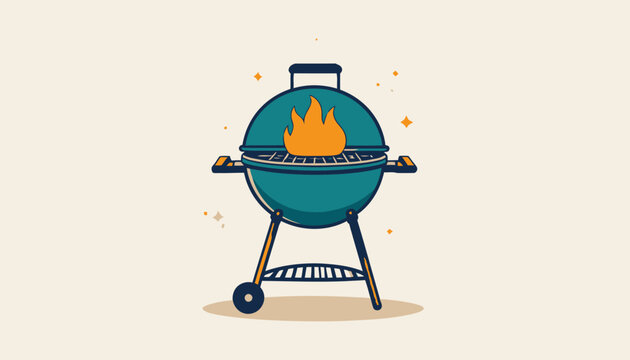 Outdoor charcoal barbecue grill icon with fire