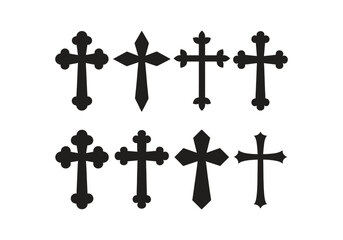 Fototapeta premium Christian Cross Icon Set, Religious Symbol Collection Vector Illustration