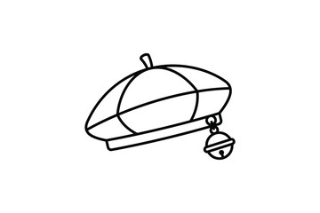 Fototapeta premium Simple Line Drawing of a Beret Hat with a Bell Charm.