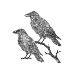 Fototapeta premium Sketch black and white ravens icon design