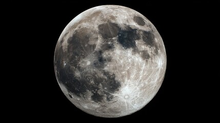 Naklejka premium telescope. Detailed full moon with visible craters, isolated against a deep black background for a crisp celestial view. STEM education sheets.