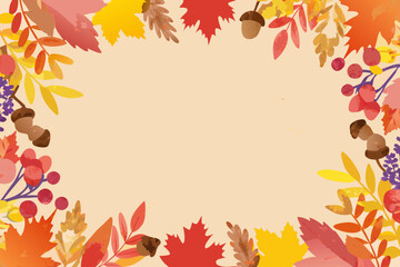 Autumn leaf and acorn border watercolor style illustration © MSTShikha