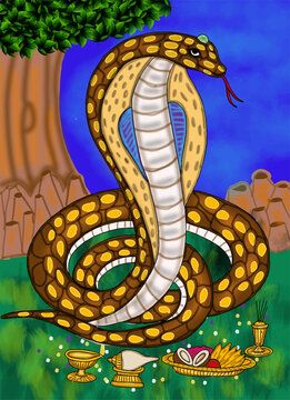 hand drawn digital art of lord naag devta