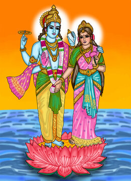 hand drawn digital art of lord laxmi narayan
