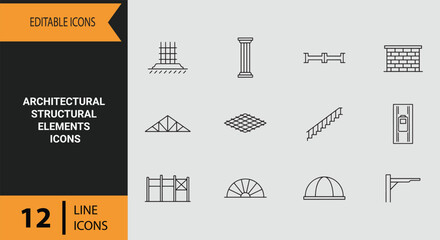 Naklejka premium Structural Engineering Elements Outline Icon Collection For Architectural Infrastructure Planning Projects