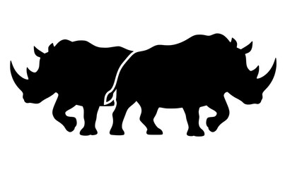 Powerful Black Rhinoceros Silhouette Vector in Three Quarter View Isolated on White Background © Md