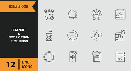 Fototapeta premium Reminder Notification Alert Time Line Art Icon Set For Schedule Management Apps