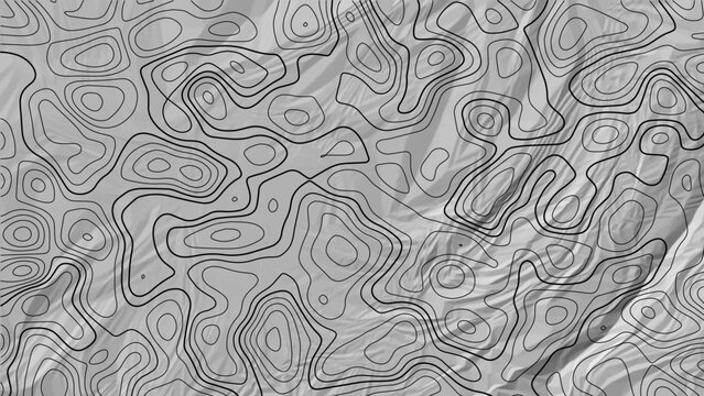 Abstract light gray topographic map background with wrinkled silk texture