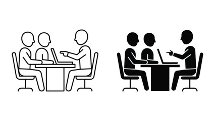 Fototapeta premium Business discussion and professional training session icon set with business