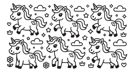 Fototapeta premium Editable Stroke Unicorn Outline Icons for Nursery Stickers and Coloring Pages