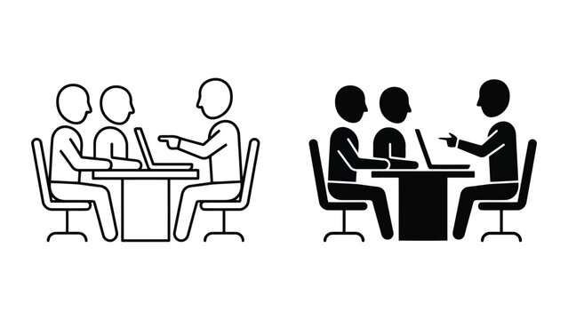 Business discussion and professional training session icon set with business
