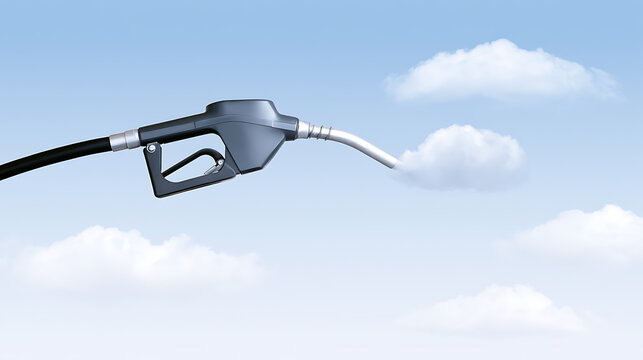 Abstract Concept of Clean Energy and Sustainable Fuel: A Fuel Nozzle Releases Cloud Vapor into a Bright Blue Sky with White Clouds