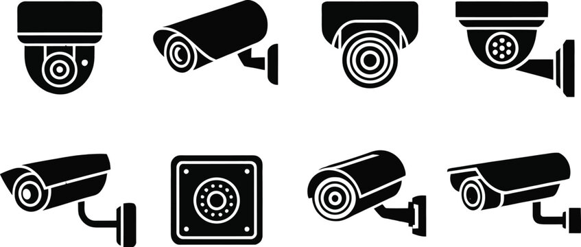 CCTV camera icon set security surveillance vector collection illustration