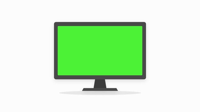Computer Monitor Green Screen Mockup Isolated on White