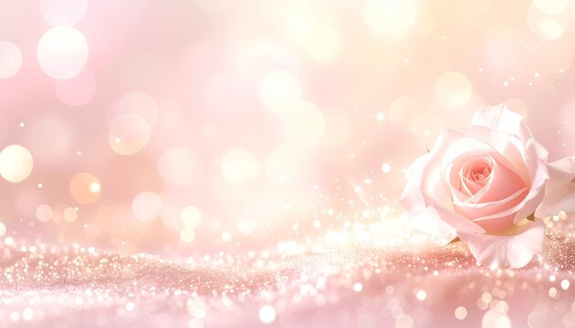 Elegant rose gold background with sparkling light and pink rose