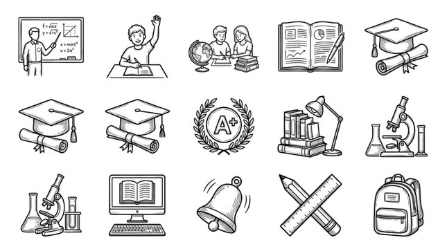 Education icons and school supplies.