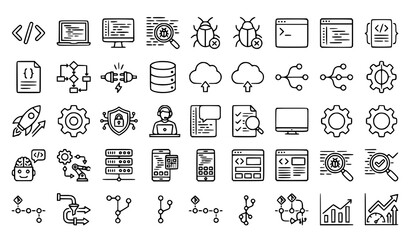 Fototapeta premium Coding and Programming Line Icon Set Black and White Vector