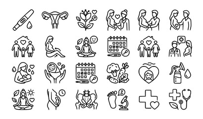 Fototapeta premium Reproductive Wellness Monochrome Vector Icon Set