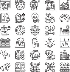 Fototapeta premium Factory Energy Monitoring Line Vector Icons for Smart Manufacturing, Energy Management, Industrial IoT, Sustainability and Power Analytics