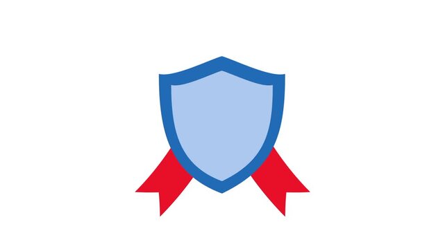 Animated premium shield badge with swinging ribbon for quality guarantee
