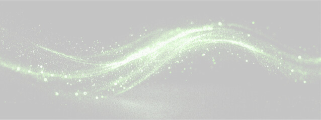 Transparent png of green glowing dust sparkle wave with flowing particles trail and abstract magic light flow overlay of luminous spring dust on white background image shimmering stream tiny stars © Sergey