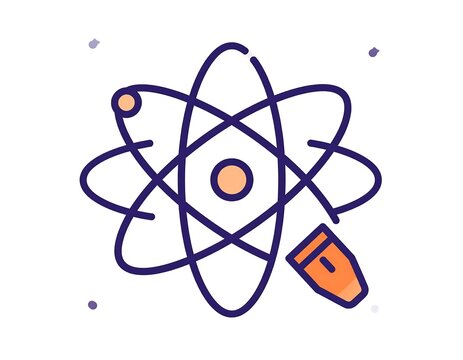 Atom structure with pencil.
