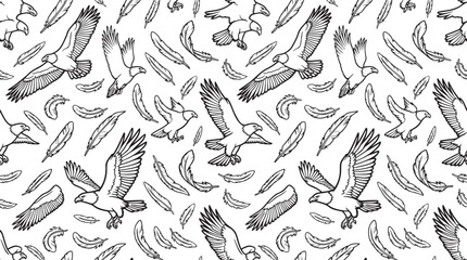 Fototapeta premium Hand Drawn Eagle Seamless Pattern with Flying Bird Doodle Design