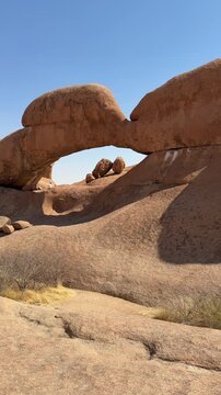 Iconic rock arch at Spitzkoppe in the Namib Desert of Namibia.