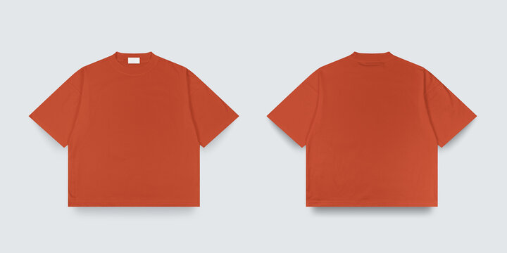 Blank T Shirt color orange template front and back view on white background