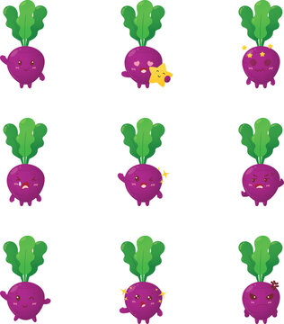 Adorable Purple Beetroot Character Expressions