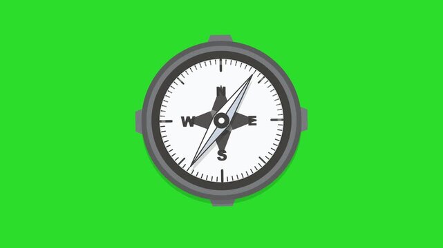 Flat Design Compass Needle Spinning on Green Screen
