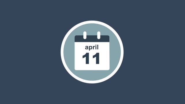 April 11 Date - modern calendar showcase within circle - blue background. Calendar date april 11 icon animation with flat design, schedule reminder, event planning and appointment concept.