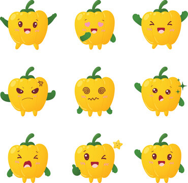 Expressive Yellow Bell Pepper Character Set