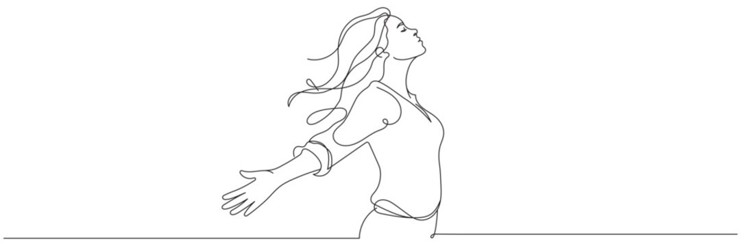 One line woman with open arms - Editable stroke
