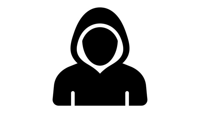 Anonymous Figure Icon: A minimalist black icon depicting a person wearing a hooded sweatshirt, symbolizing anonymity and privacy in the digital age.