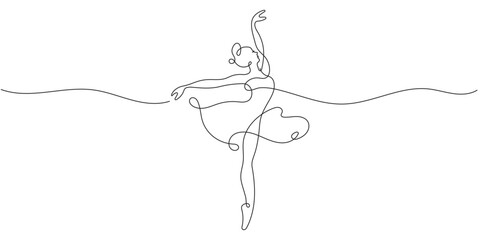 One line ballerina dancing pose. editable stroke vector. © dariachekman